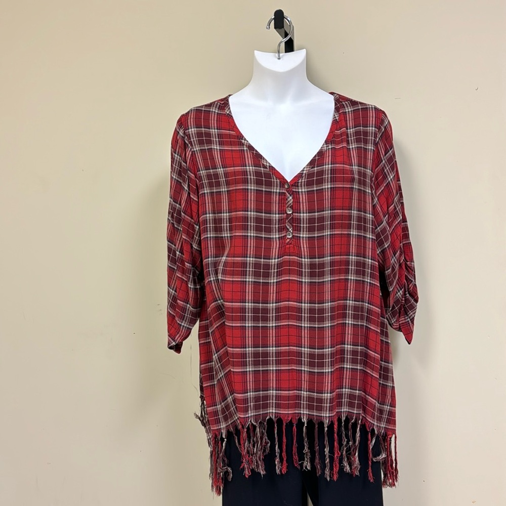 Karen Kane plus size red plaid tunic top.